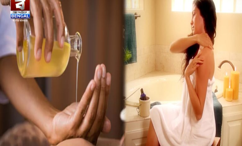 What happens if you apply coconut oil to your body after bathing?